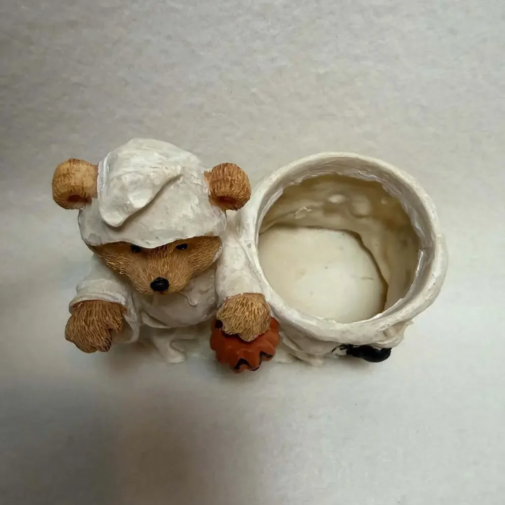 Halloween Teddy Bear Vintage Ceramic Candle Holder Pumpkin Spiders Ghost Costume